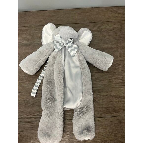 Bearington Baby Gray Elephant‎ Security Blanket Lovey Nunu Chevron Bow 15" - Picture 1 of 4